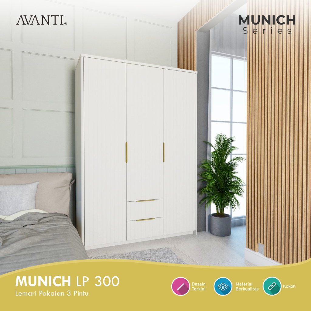 Lemari Pakaian 3 Pintu Minimalis Munich LP 300 - AVANTI Furniture