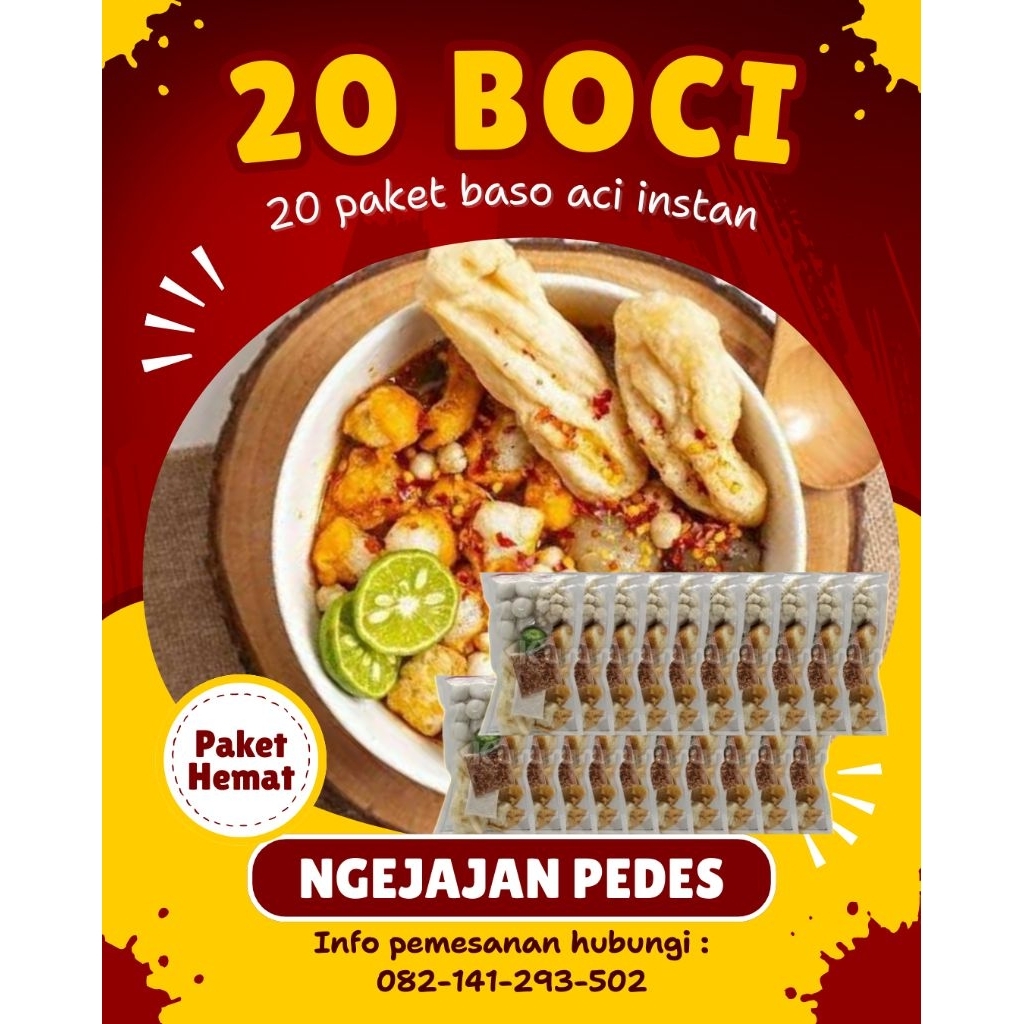 

PAKET HEMAT BASO ACI PREMIUM ISI 20 PCS BOCI 6 PENTOL food instan bakso aci bacil Makanan