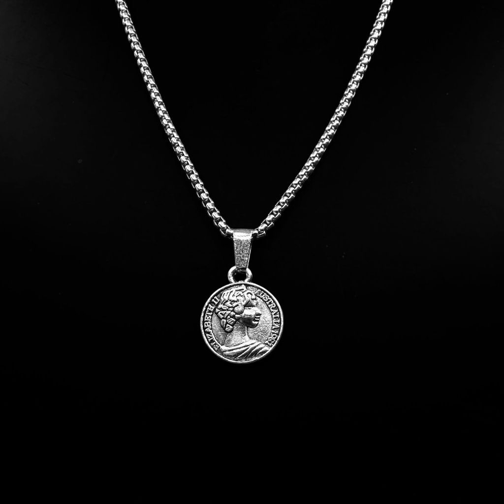 Kalung Pria/Wanita Liontin Koin Vintage Stainless steel