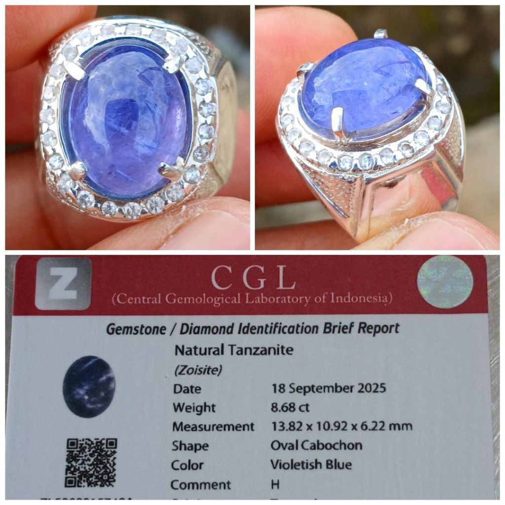 Natural Tanzanite Mumbul Ring Perak memo CGL