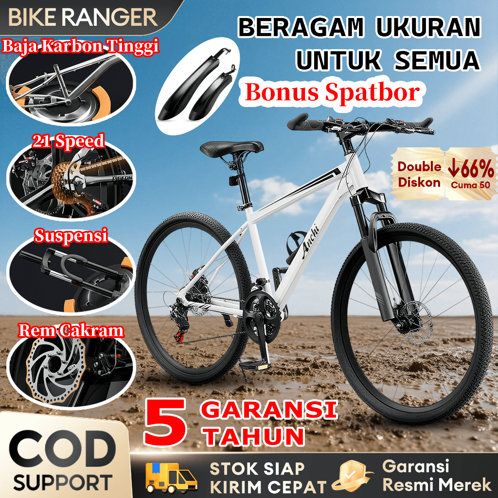 Anchi Sepeda Gunung MTB New 2025 27.5/26/24 inch  21 Gigi Siap Kirim Sepeda Dewasa (145-190cm)sepeda