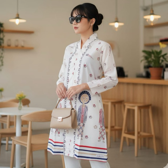 Shanaya Batik Tunik Nganten White Batik Printing Cantik Elegan