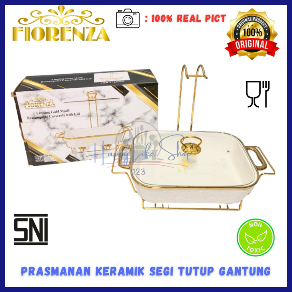 FIORENZA Prasmanan Keramik Tutup Gantung / Prasmanan Wadah Saji Keramik Bulat dan Segi Tutuo Kaca / 