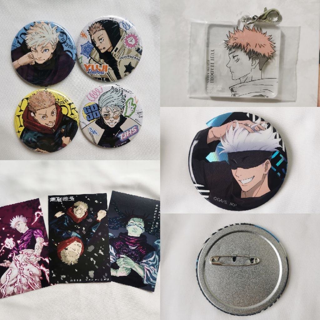 Official merch badge, keychain, postcard gojo yuuji choso
