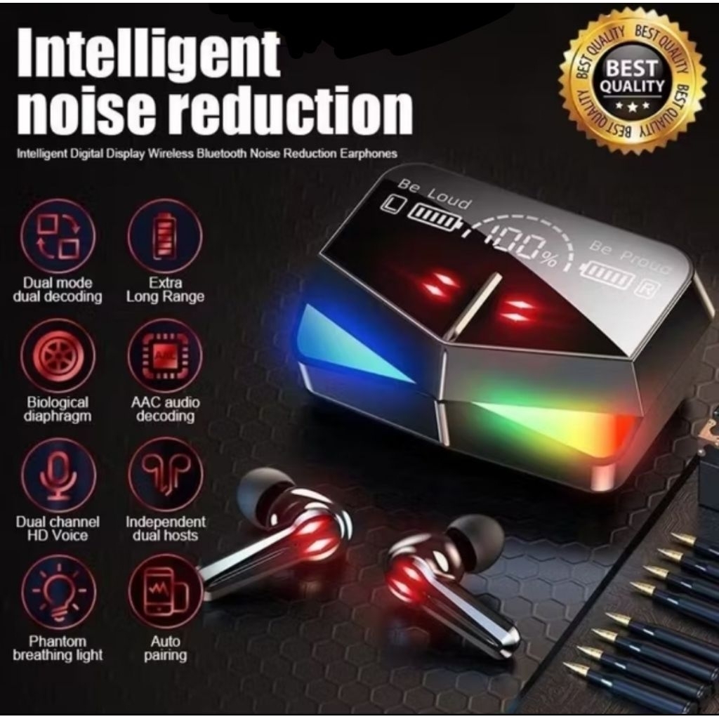 Headset Bluetooth Gaming TWS M28 Dual Mode BT Blututh V5.1 V5.3 Earbuds Noise Cancelling Led Smart D