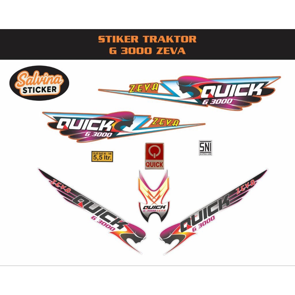 Stiker mesin Traktor QUICK G3000 Zeva