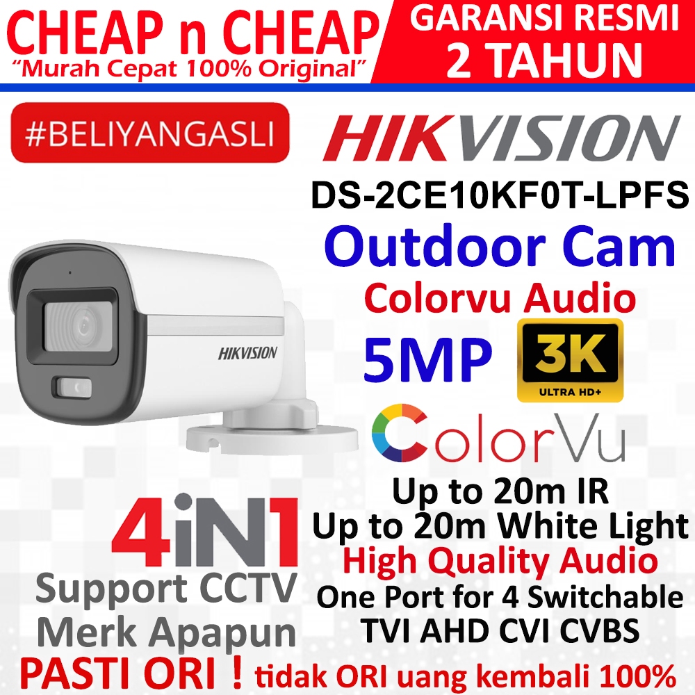 CCTV HikVision 5MP Outdoor Colorvu Audio DS-2CE10KF0T-LPFS - CCTV Analog Hik Vision