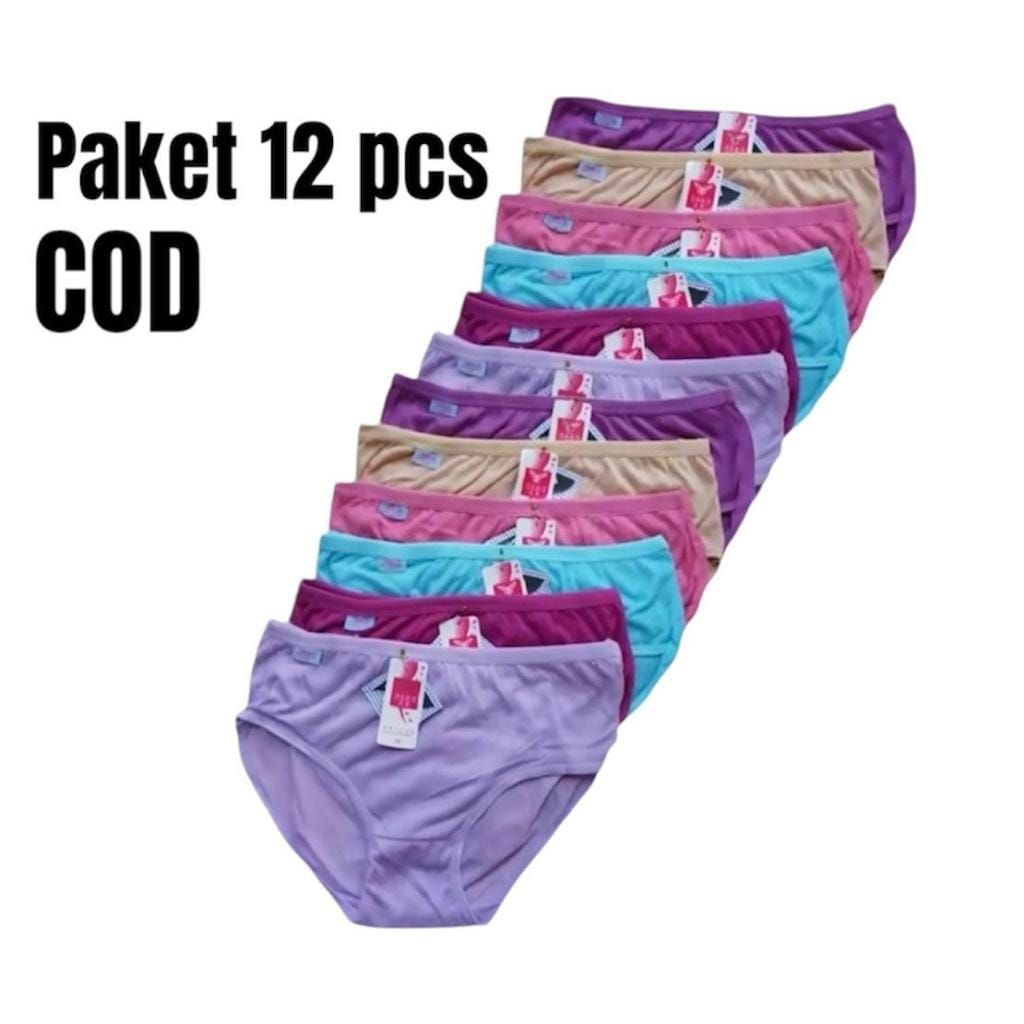 Terlaris Celana Dalam 12 Pcs Celana Dalam Nyaman Wanita Katun Import Size Jumbo Wanita Dewasa / Cela