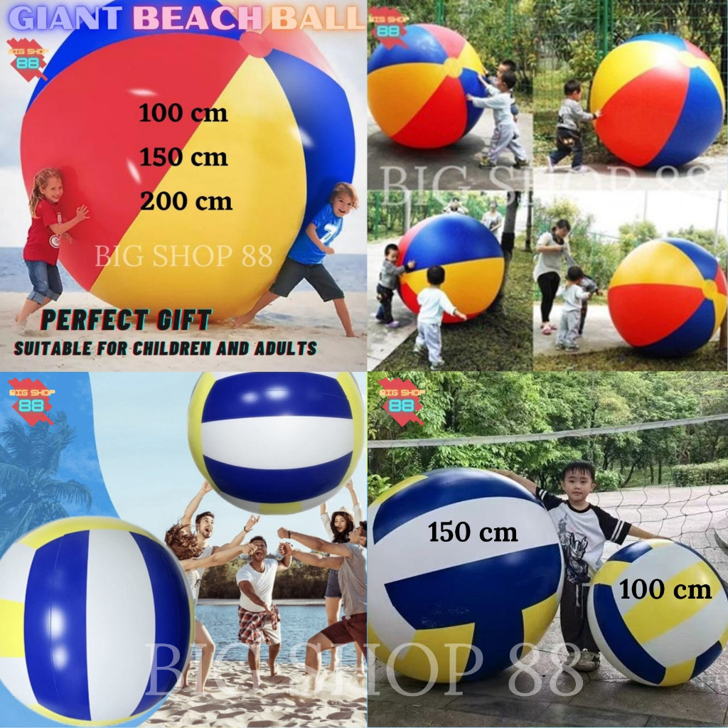 MAINAN ANAK BOLA PANTAI RENANG TIUP JUMBO PVC INFLATABLE GIANT BEACH BALL GLOSSY COLORFULL RAINBOW B
