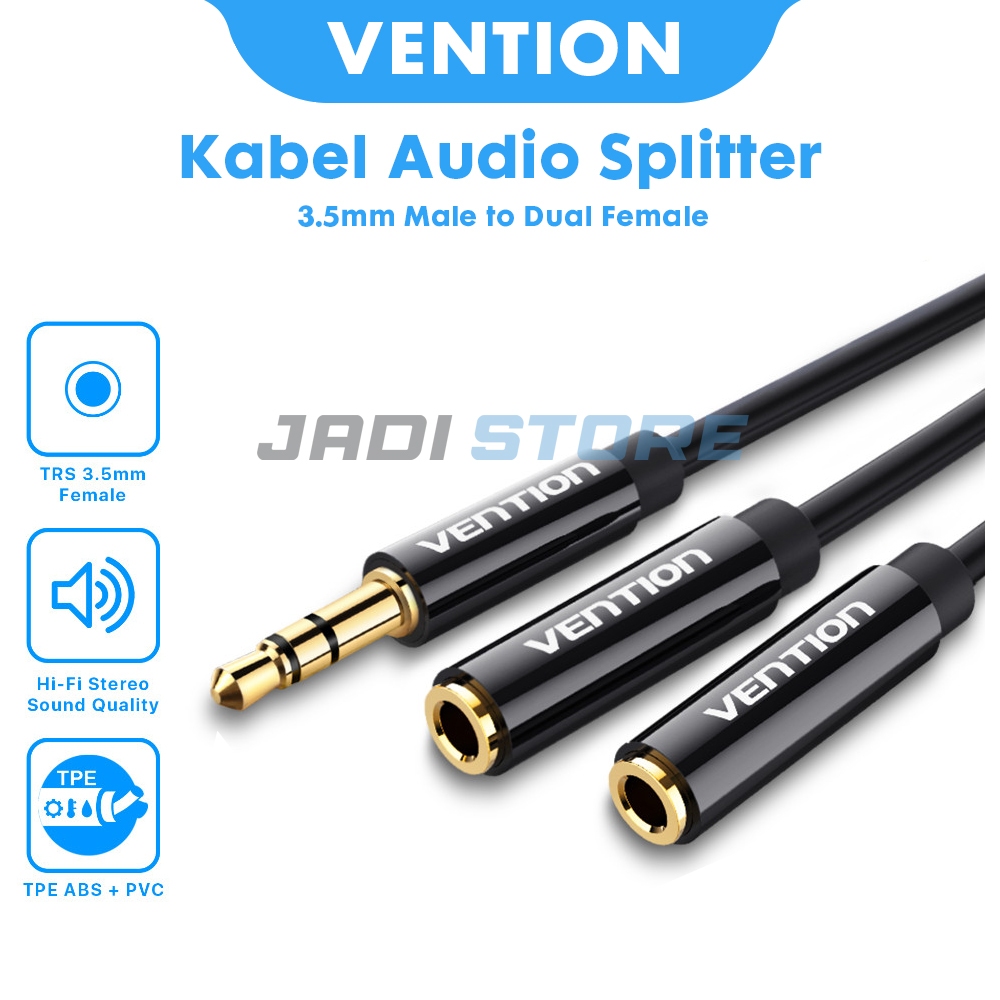 Vention BBS Kabel Aux Audio Splitter 3.5mm Male to 2 Female Jack Splitter 2 in 1 Output Audio Aux Ka