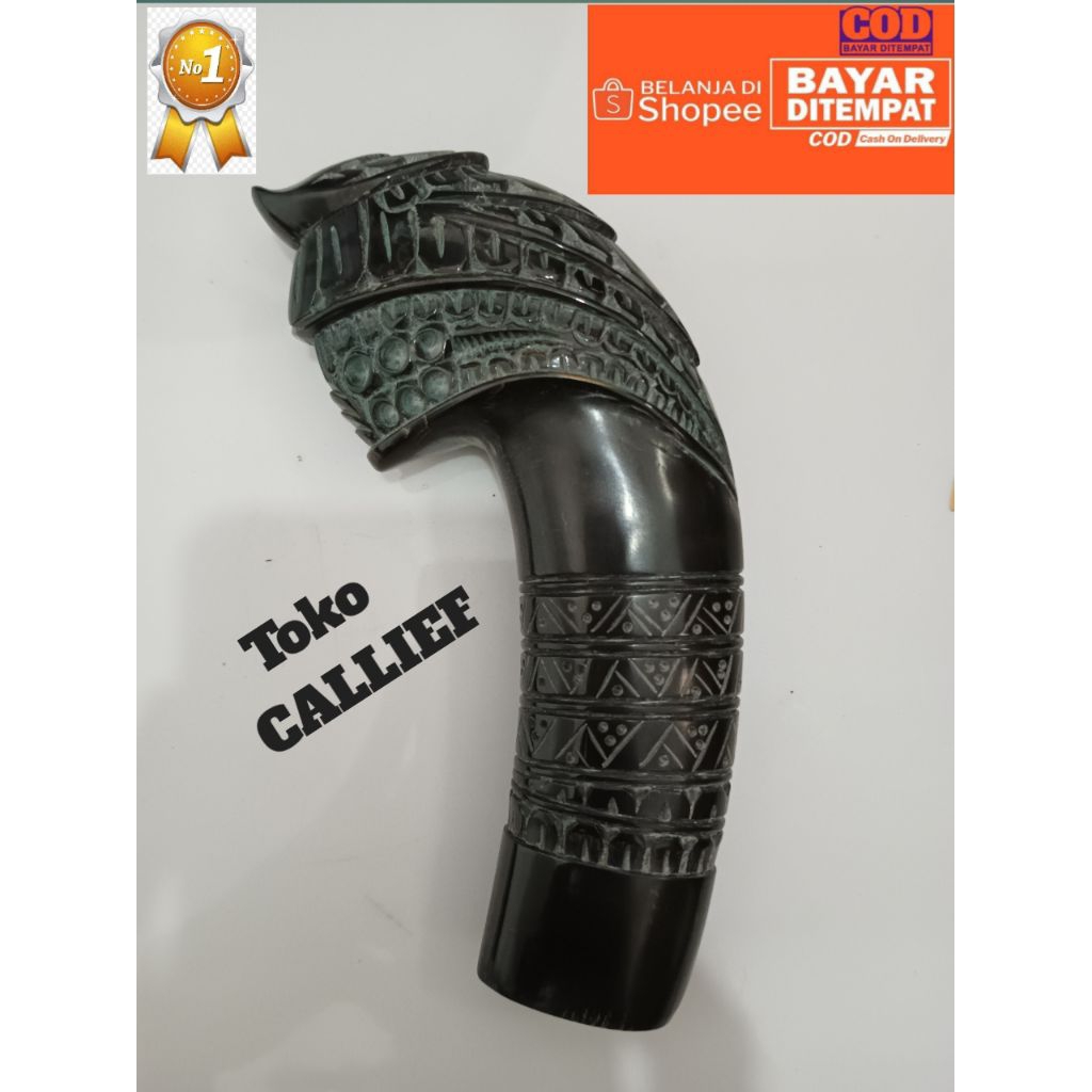 gagang golok bahan tanduk ukir togog mewah