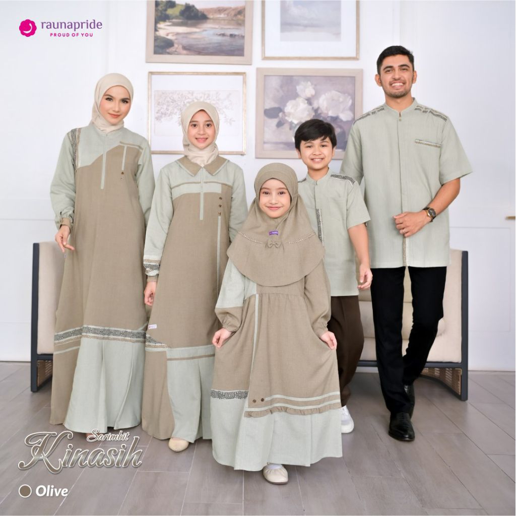 Raunapride Sarimbit Keluarga Kinasih Olive | Sarimbit Keluarga Lebaran 2026 | Gamis Rauna Olive | Ga