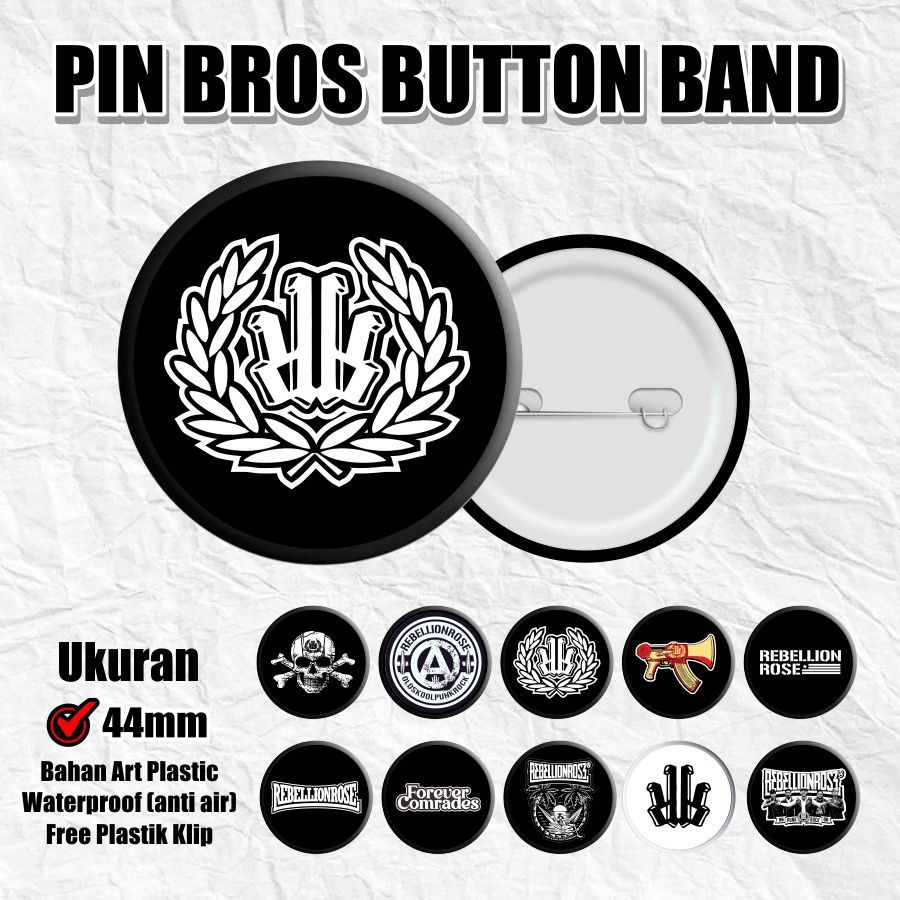 Pin Bros Bulat REBELLION ROSE Pin Bros Custom 44mm – Simple, Stylish, Cocok untuk Aksesoris Tas, Jak