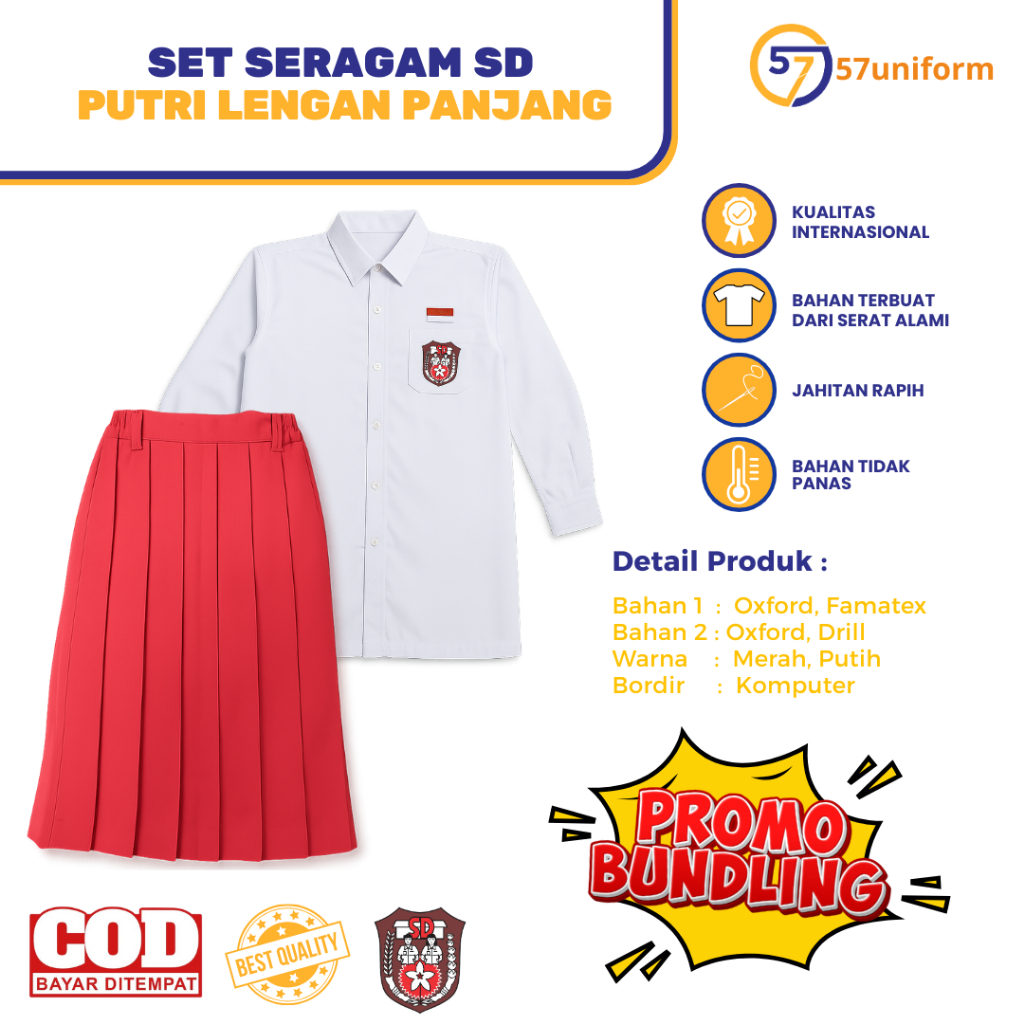 SET SERAGAM SD PUTRI PANJANG | 1 SET SERAGAM SD PUTRI | SET SERAGAM SD PUTRI MURAH