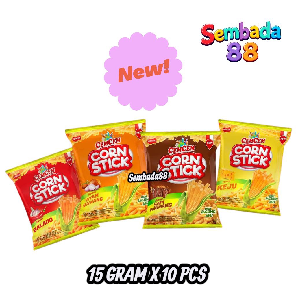 CEMCEM CORN STICK DARI JAGUNG ASLI KEMASAN 15 GRAM X 10 PCS / SNACK / CEMILAN