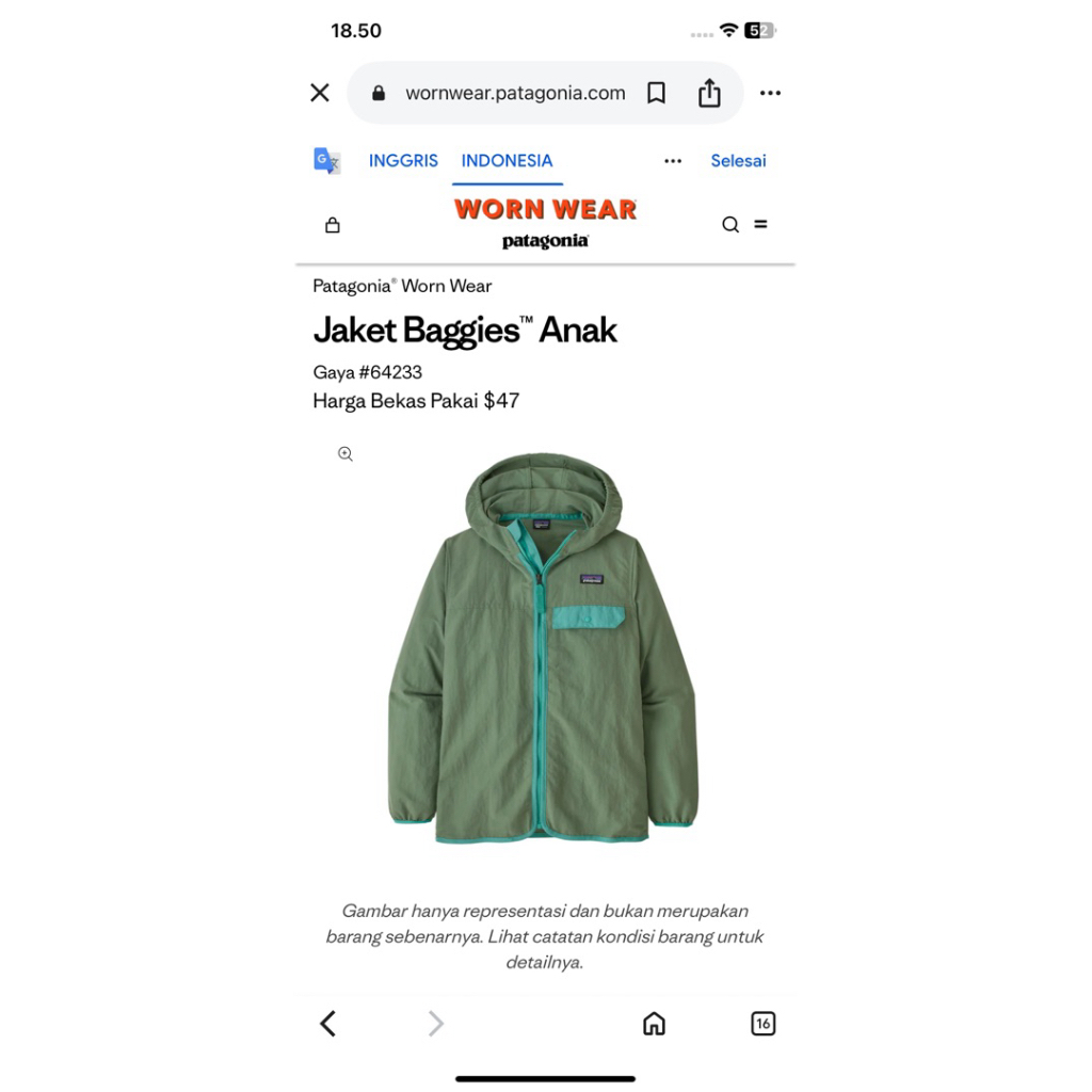 jacket windbreaker recycle baggies patagonia shells anak sage green keren