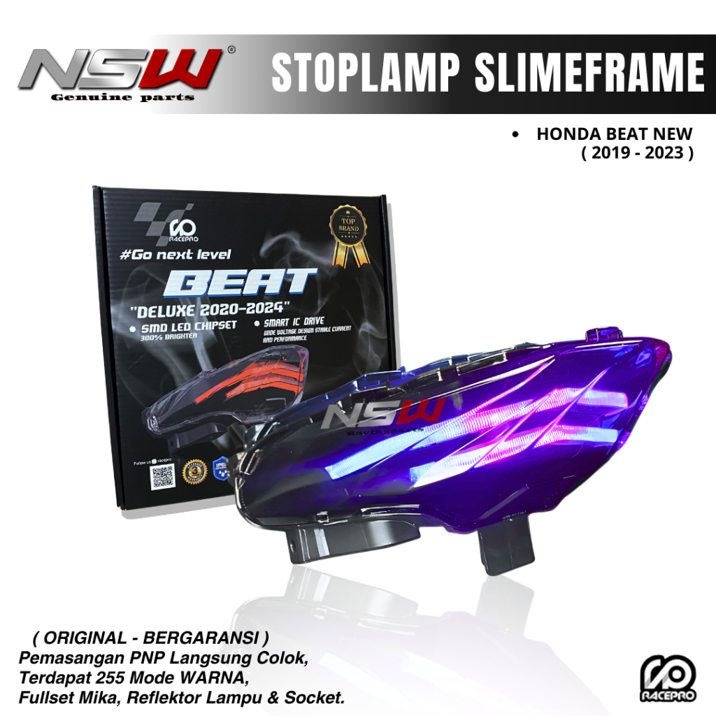 Stoplamp Lampu Belakang RGB Lazy Slim Frame RACEPRO Honda BeAT Deluxe Tahun 2019 - 2024 - Gen 1