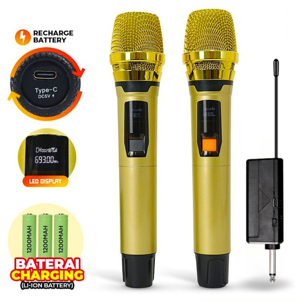 COD MIKROFON 2 MIC Microphone Wireless Karaoke Fleco F-103D Mic Double