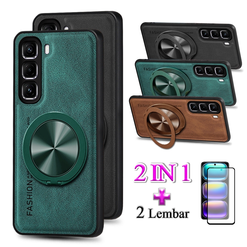 Casing For Infinix Hot 50 Pro+ Pro Plus Case Stand Holder Kulit Mewah Dengan Pelindung Layar Keramik