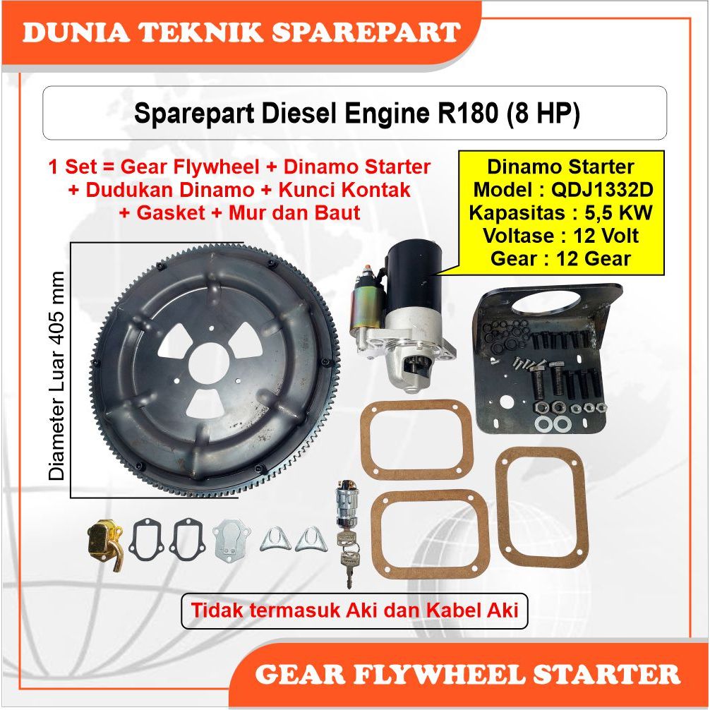 R180 GEAR FLYWHEEL STARTER / GIGI STARTER RODA GILA UNTUK MESIN DIESEL 1 CYLINDER
