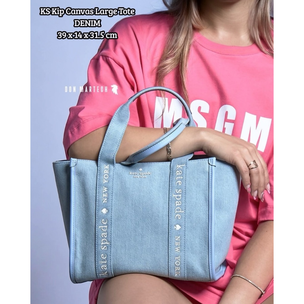 Tas Wanita Branded KS Kip Canvas Large Tote Denim 39 x 14 x 31.5 cm ORIGINAL