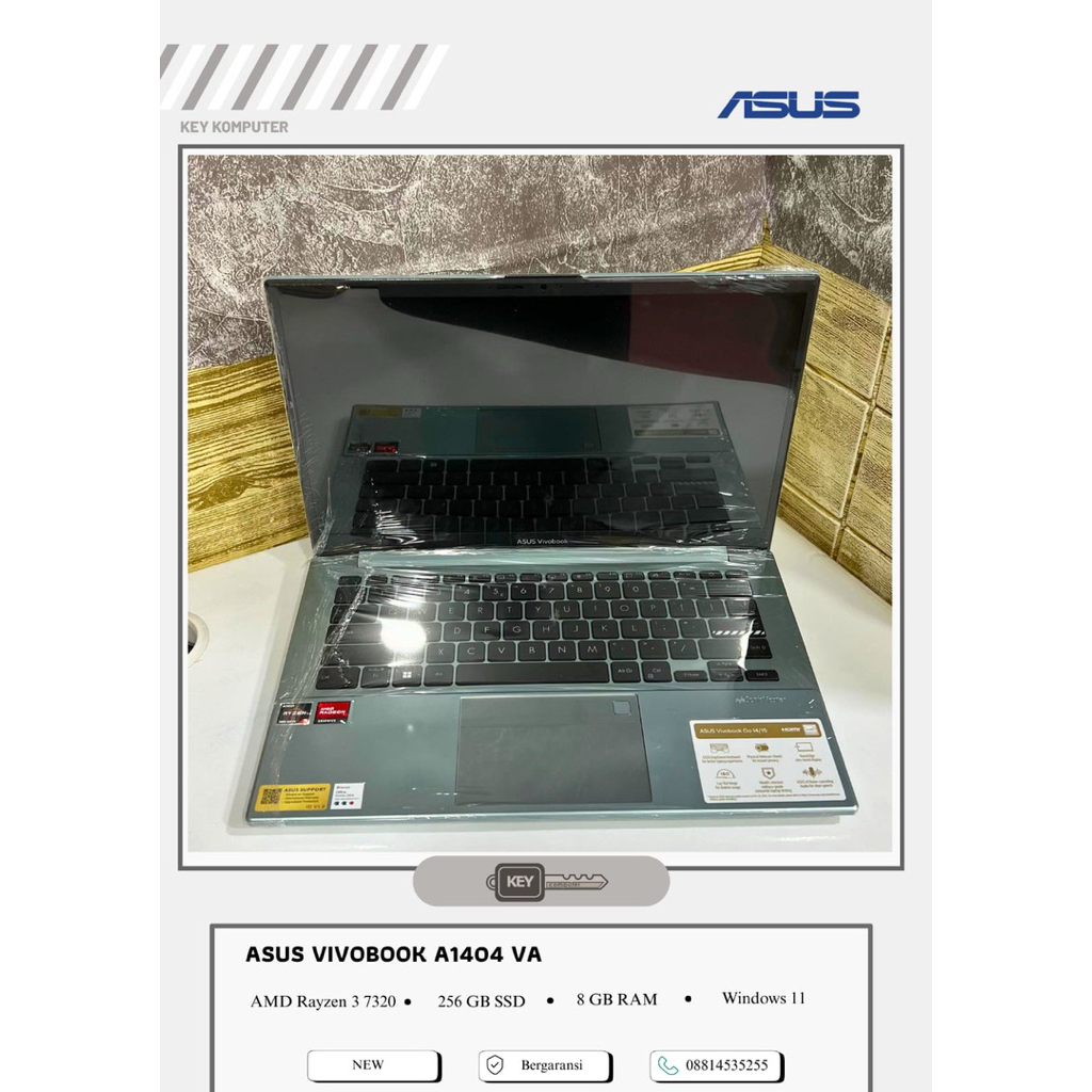 ASUS Vivobook A1404 || Amd Ryzen 3 7320 || Ssd 256 Gb || RAM 8 Gb || windows 11