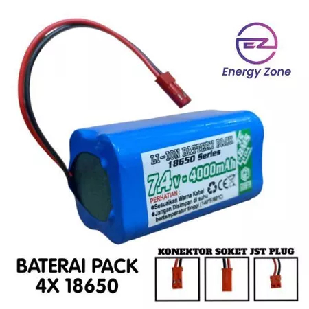 Baterai Mainan Anak RC Dan Elektronik Lainnya 4X 18650 4000mAh 7,4V BMS 2S 4,5A SOKET JST PLUG / Bat