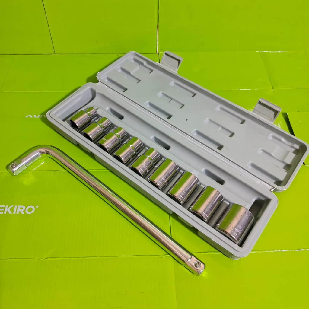 Tool Kit 10 In 1 Kunci Sock - Pas - SHOCK - Sok Obeng Alat Bengkel Set Hand Socket Wrench 1/2 Inch D