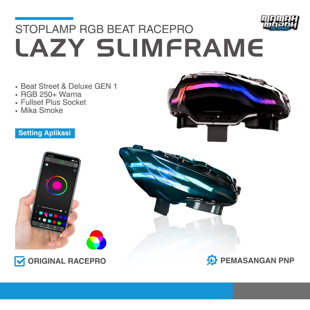 Stoplamp Slim Frame Racepro Beat Deluxe Beat Street RGB 250 Mode Lampu Belakang Lazy Beat Gen 1