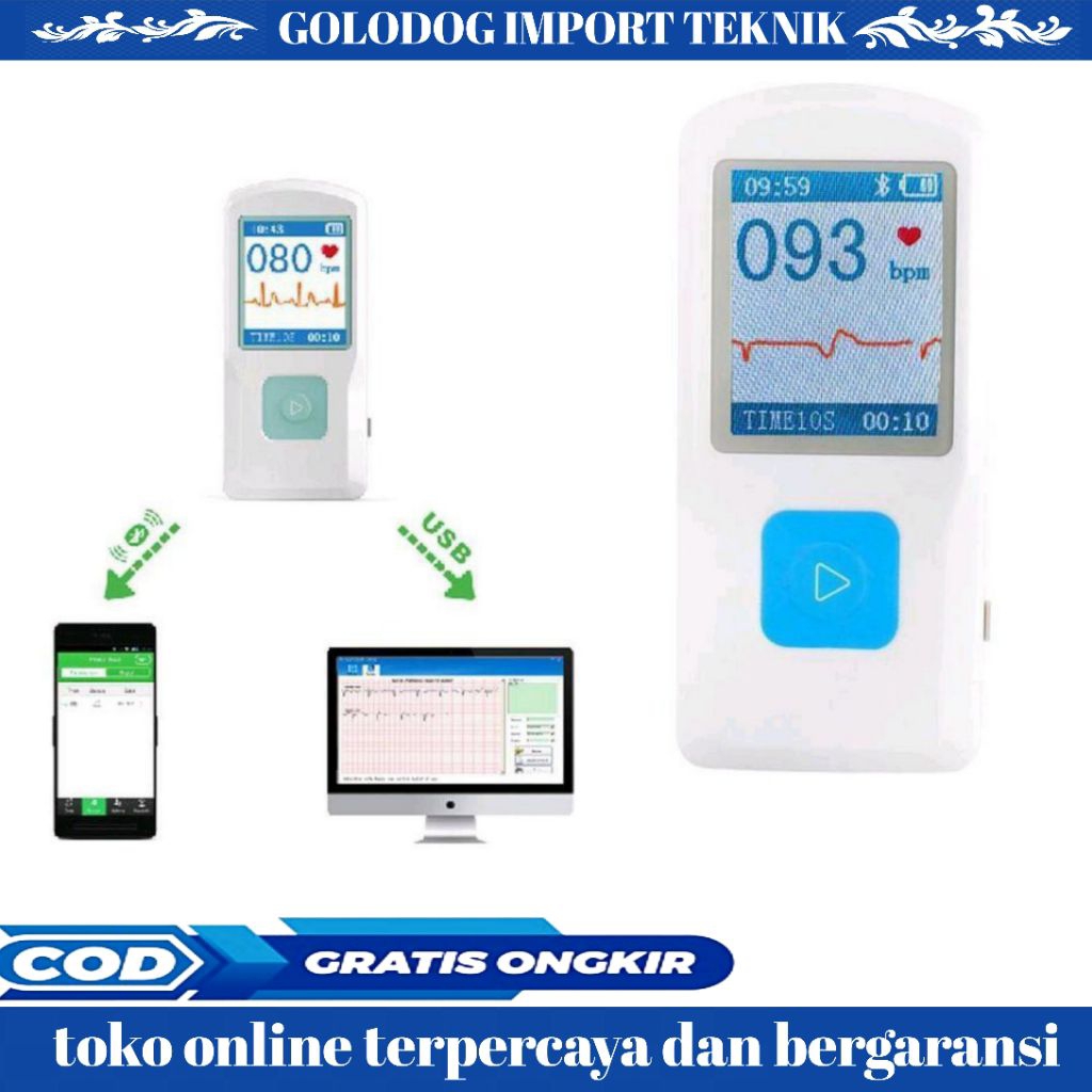 Mesin Deteksi Jetak Jantung Portabel ECG EKG CONTEC PM10 USB Bluetooth