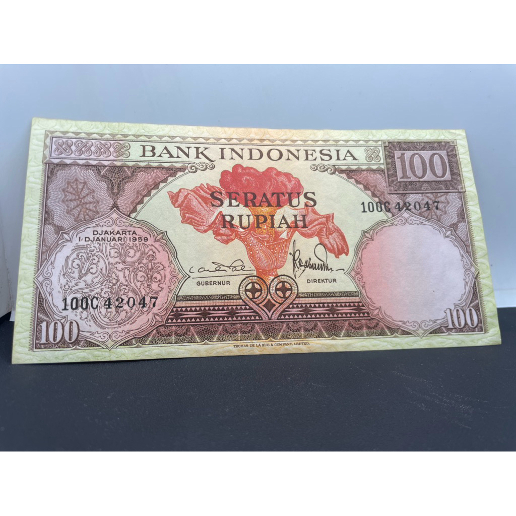 uang kuno 100 Bunga satu Huruf tahun 1959 lanka