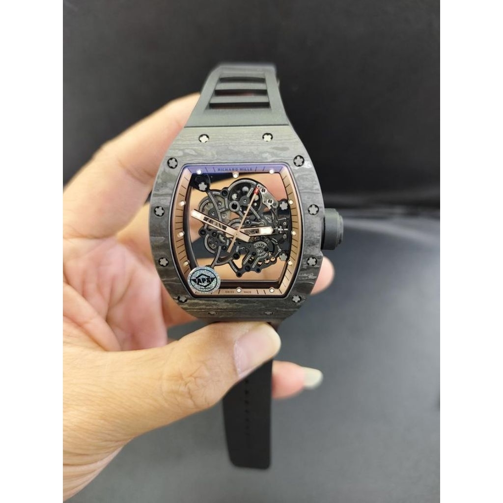 JAM TANGAN TERBARU/RM055 BUBBA WATSON BLACK CARBON CASE 44MM BLACK RUBBER STRAP