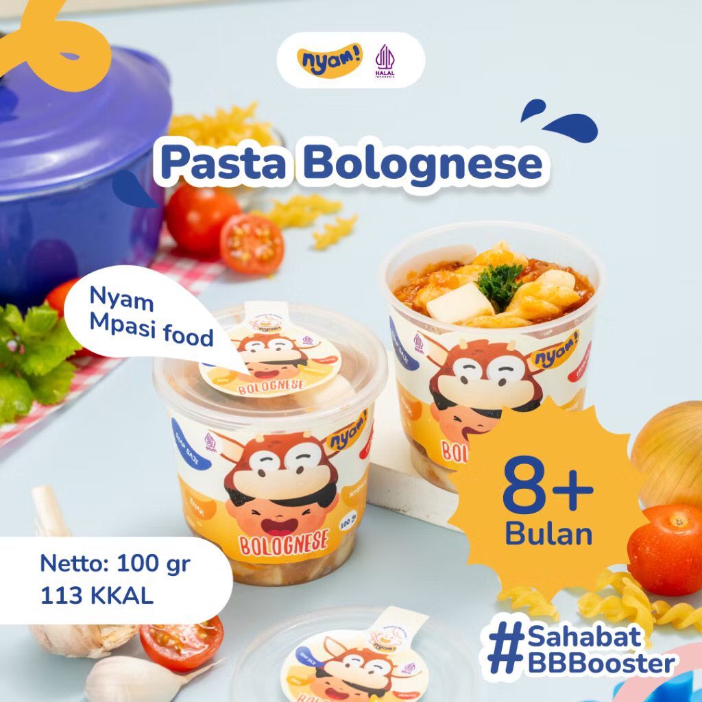 

Nyam - Pasta Bolognese Daging Keju Mozza Homemade 8m+ Halal
