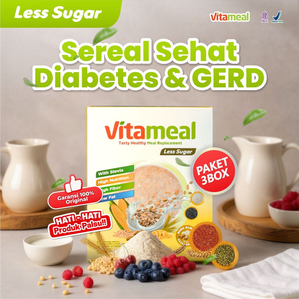 

Paket 3 Box Vitameal Less Sugar – Sereal Sehat Penderita Diabetes & Lambung Sensitif