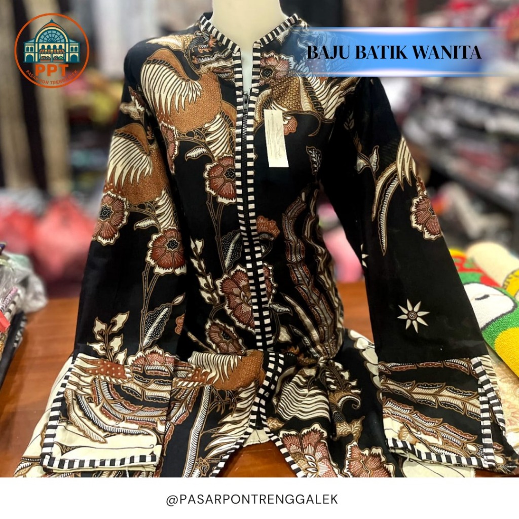 BAJU BATIK WANITA LENGAN PANJANG |  TUNIK BATIK | DILENGKAPI RESLETING | NYAMAN DIPAKAI