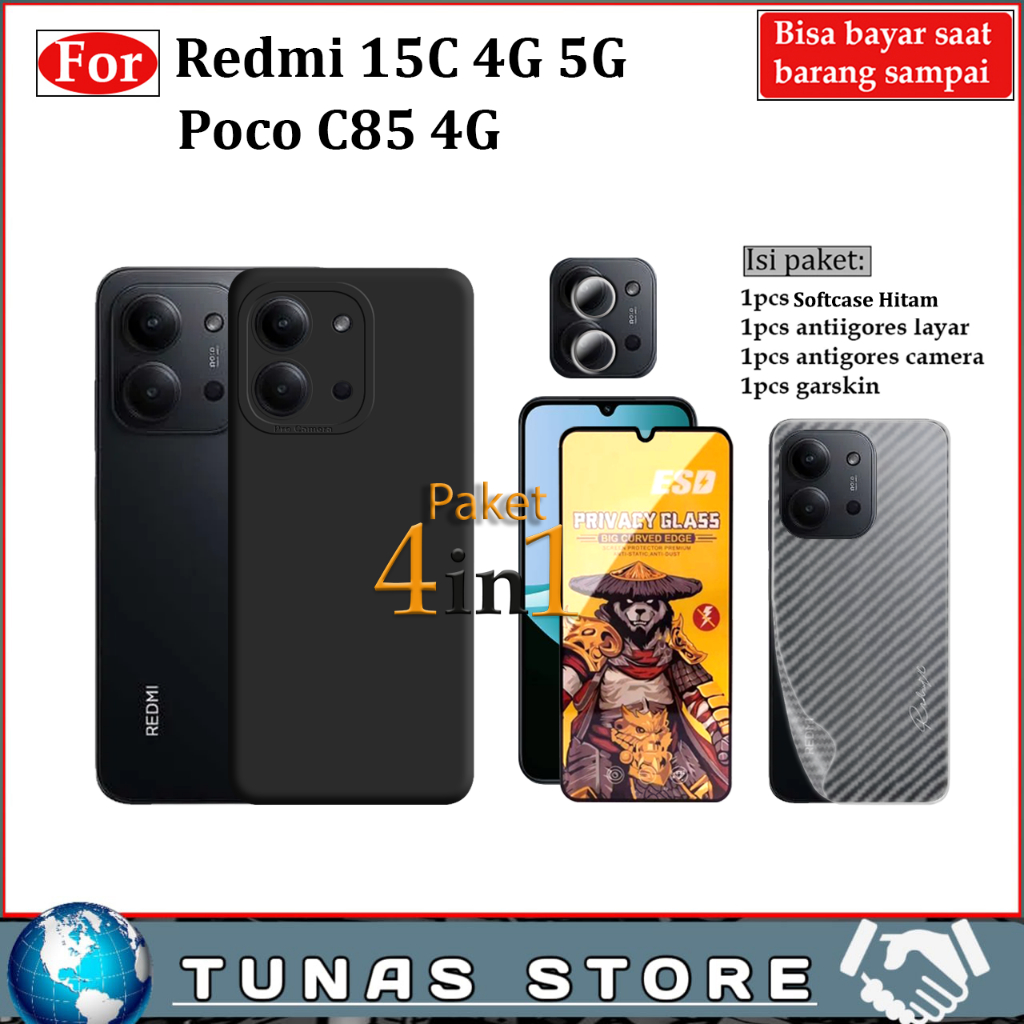 4In1 Softcase REDMI 15C 4G 5G POCO C85 4G case casing Antigores Anti Spy GarSkin antigores camera