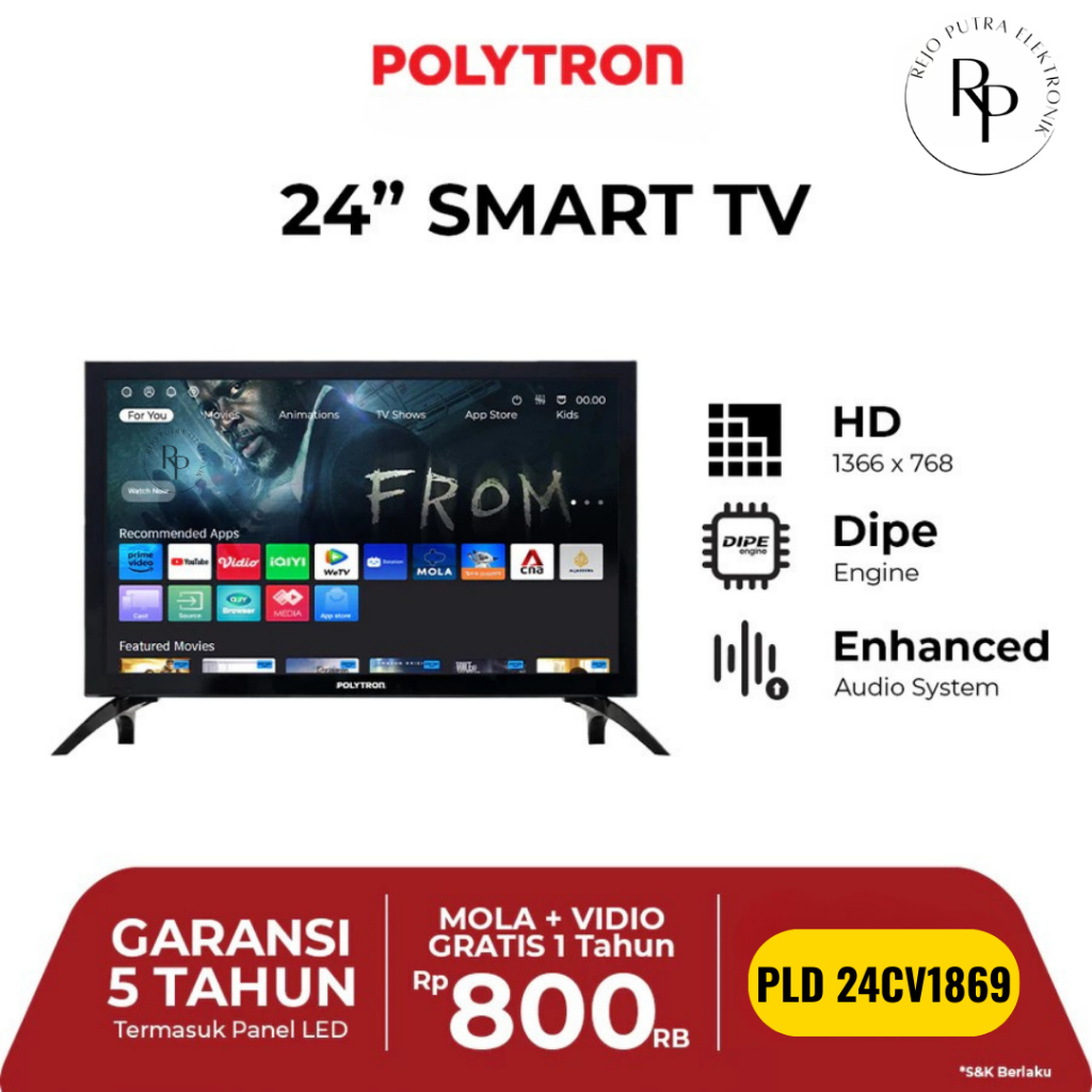 POLYTRON TV LED 24 INCH SMART DIGITAL TV PLD 24CV1869 DVB T2