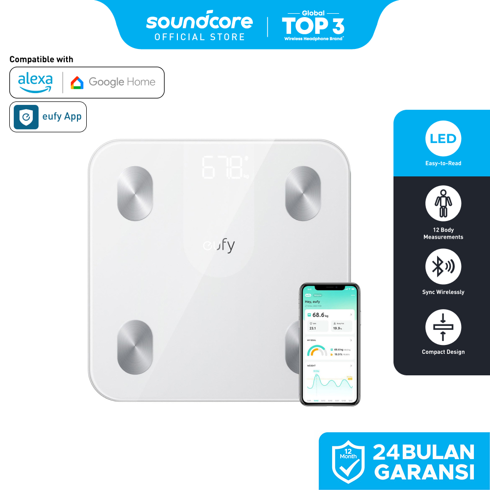 eufy Weighing Scales for Body Weight, Digital Bathroom Scales with Bluetooth, Body Fat Scales, 12 Me
