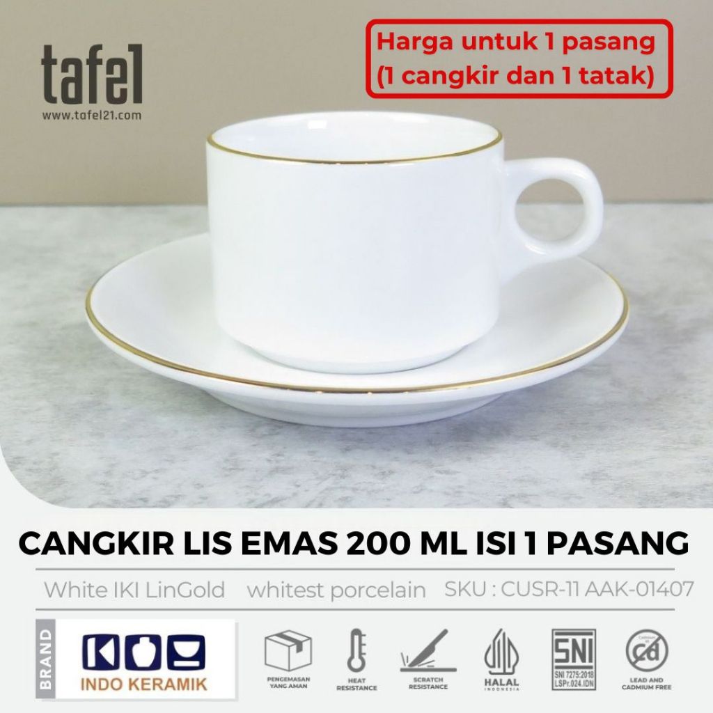 alkena_storee - indo keramik cangkir lis emas horeca 200ml isi 1 pasang mug keramik