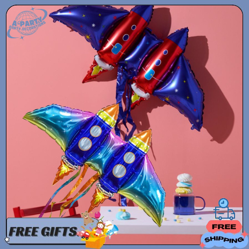 Balon Foil Jumbo Sayap Roket /Balon Foil Rocket Wings/Balon Roket Mainan Luar Angkasa Merah Rainbow 