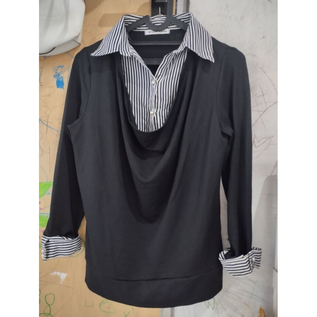 atasan wanita kombinasi kaos dan katun warna hitam lengan panjang brand HEALTHY KAREN