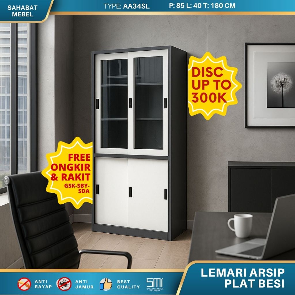 Lemari Arsip Full Plat Besi -Almari Buku Besi Sliding Door Filling Cabinet Swing Door Lemari Kabinet