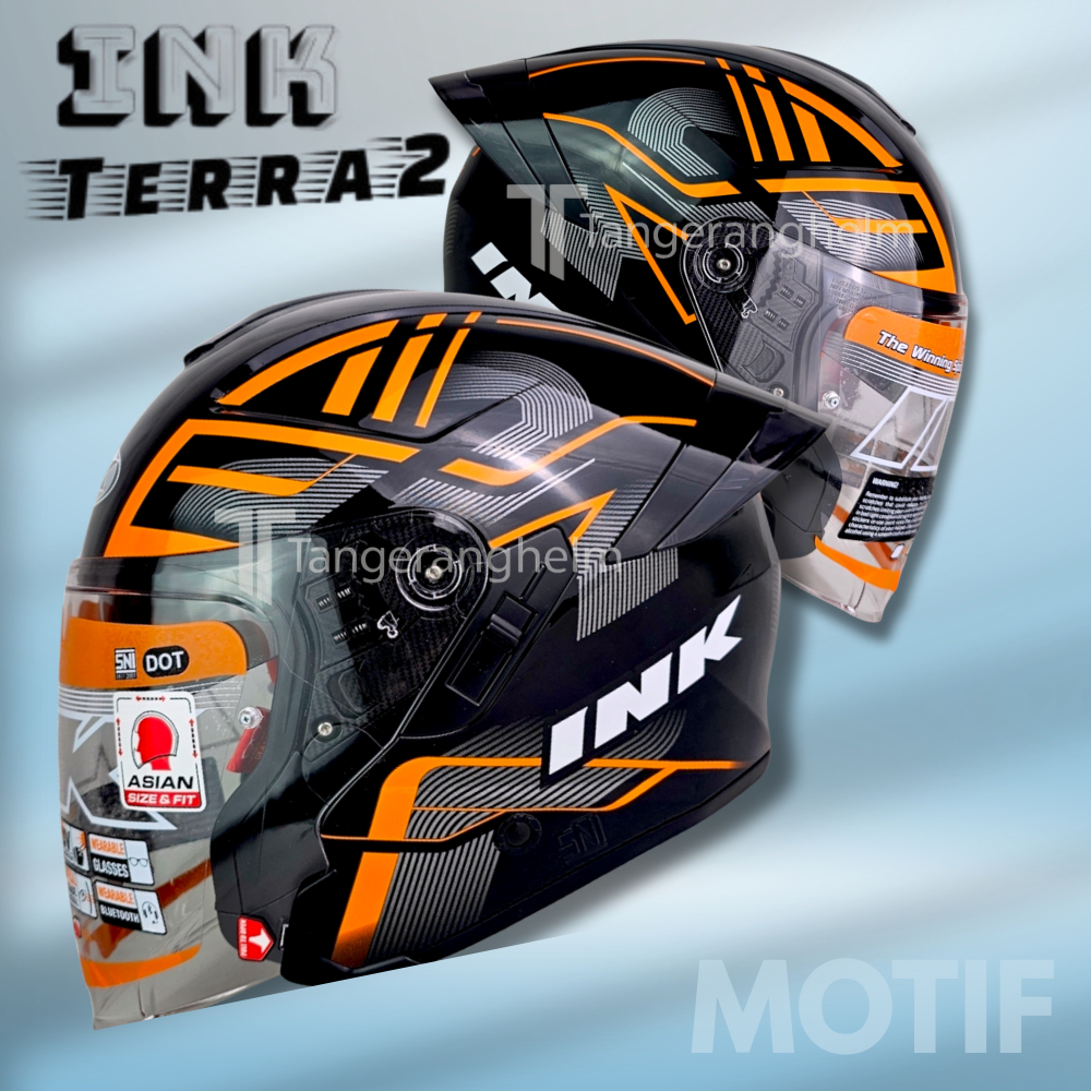 INK TERRA 2 #1 MOTIF | BLACK ORANGE | HELM HALF FACE INK TERRA2 DOUBLE VISOR