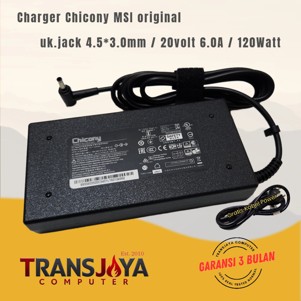 Adaptor Charger Chicony Laptop MSI GF63 Thin 10sc 11sc 20V 6A