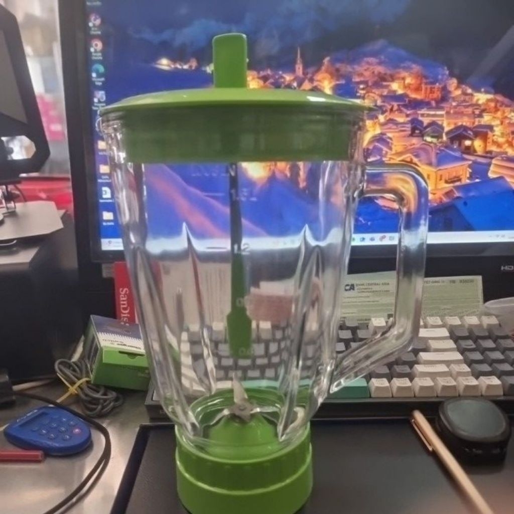 sparepart miyako gelas blender kaca 1,5lt lengkap pisau gigi plastik plus tutup