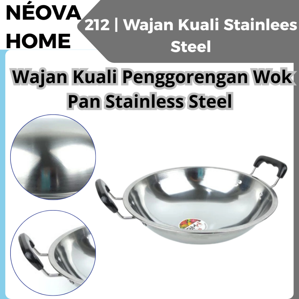 Wajan Kuali Wok Pan Stainless Steel Tebal Anti Lengket Premium | Neova Home