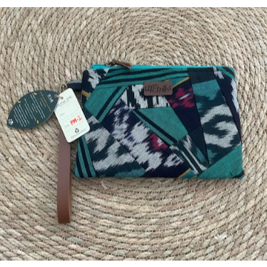 Pouch Medium Patchwork Tenun Hijau Abu