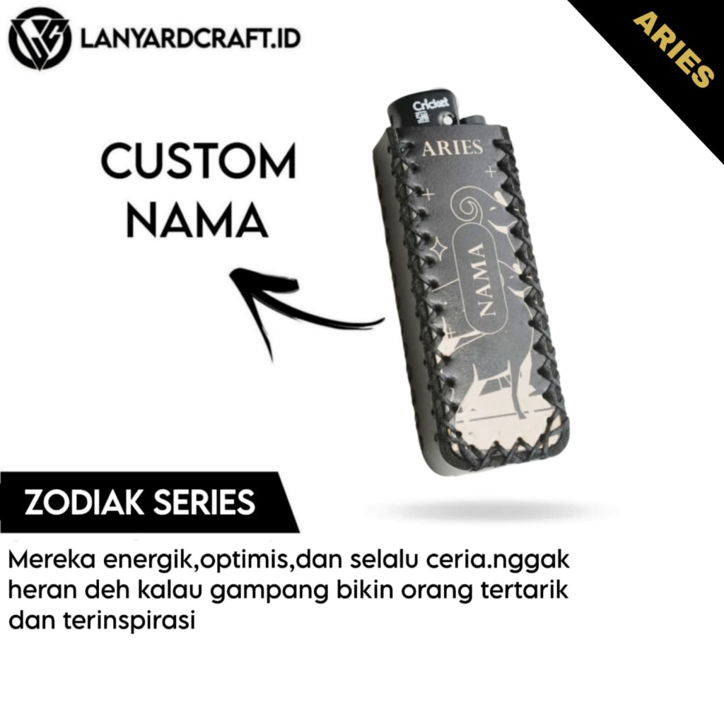Cover Korek Zodiak Series Kulit Custom Nama UV / Bungkus Korek Cricket Tokai / Bungkus Wadah Korek /