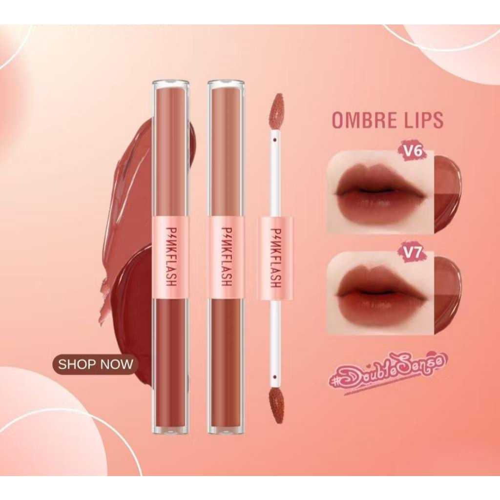 PINKFLASH Duo Lip Gloss Double Ended Lipstick with Ombre Effect -