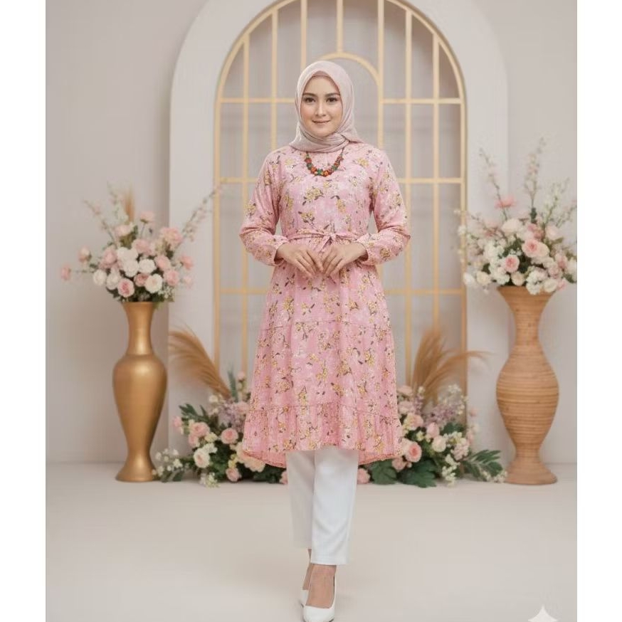 Tunik Ceruty Babydoll Susun Motif